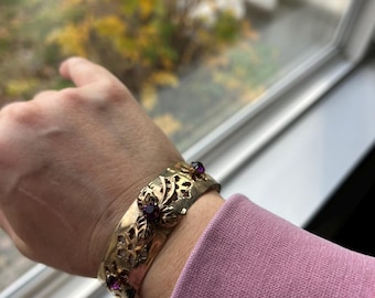 Vintage gouden amethist strass armband - geboortesteen februari
