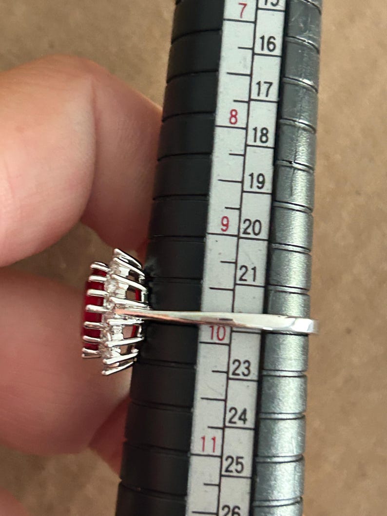 Ruby Silver Statement Ring, July Birthstone, Size 9 3/4 image 2