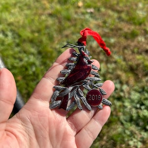 RED CARDINAL, red bird, Christmas ornament, vintage Christmas, vintage ornament, Christmas tree, gift for him, bird pewter ornament