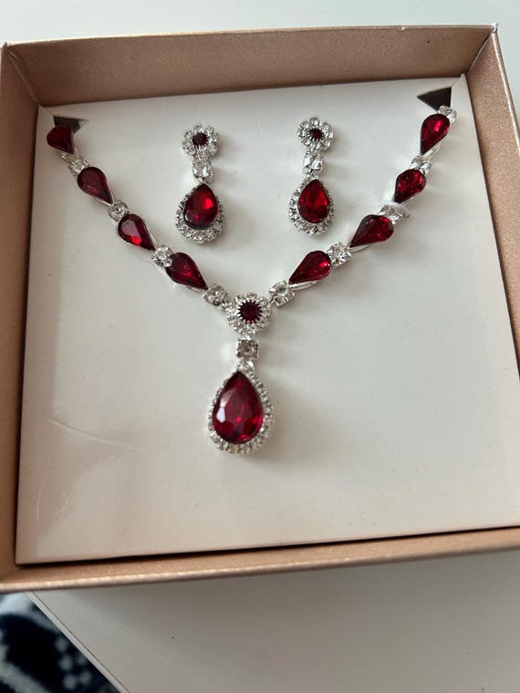 Ruby Choker Necklace, Silver Plated, Adjustable B… - image 4