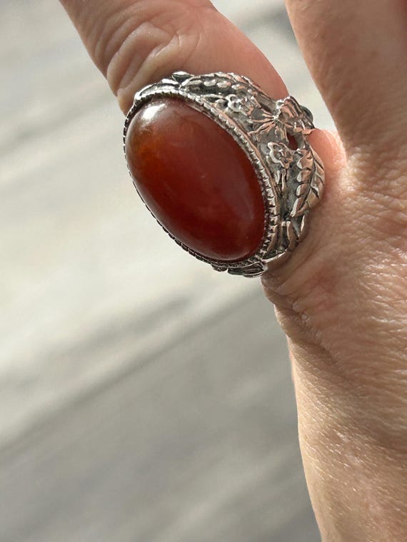 Orange carnelian-gemstone ring-statement ring-siz… - image 2