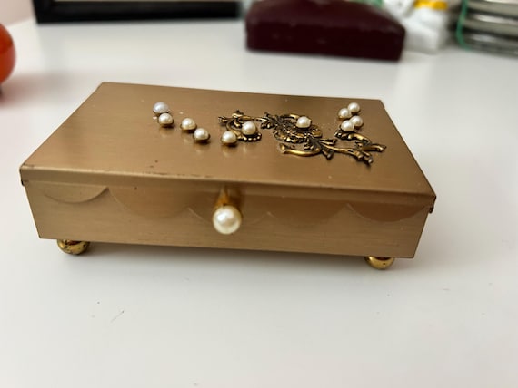 Floral Trinket Dish, Antique metal Jewelry Box, Ring Dish