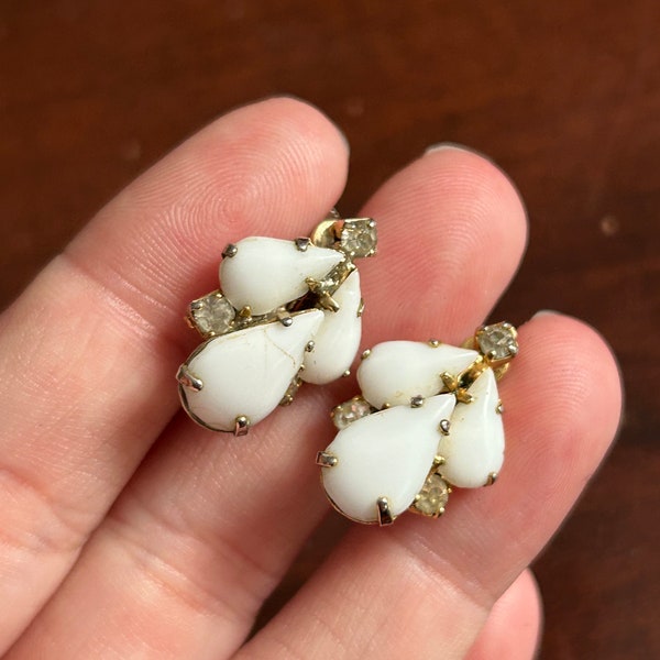 CONTINENTAL milk glass earrings | vintage Continental jewelry | BRIDAL necklace jewelry | rhinestone signed | gift for bride bridesmaids