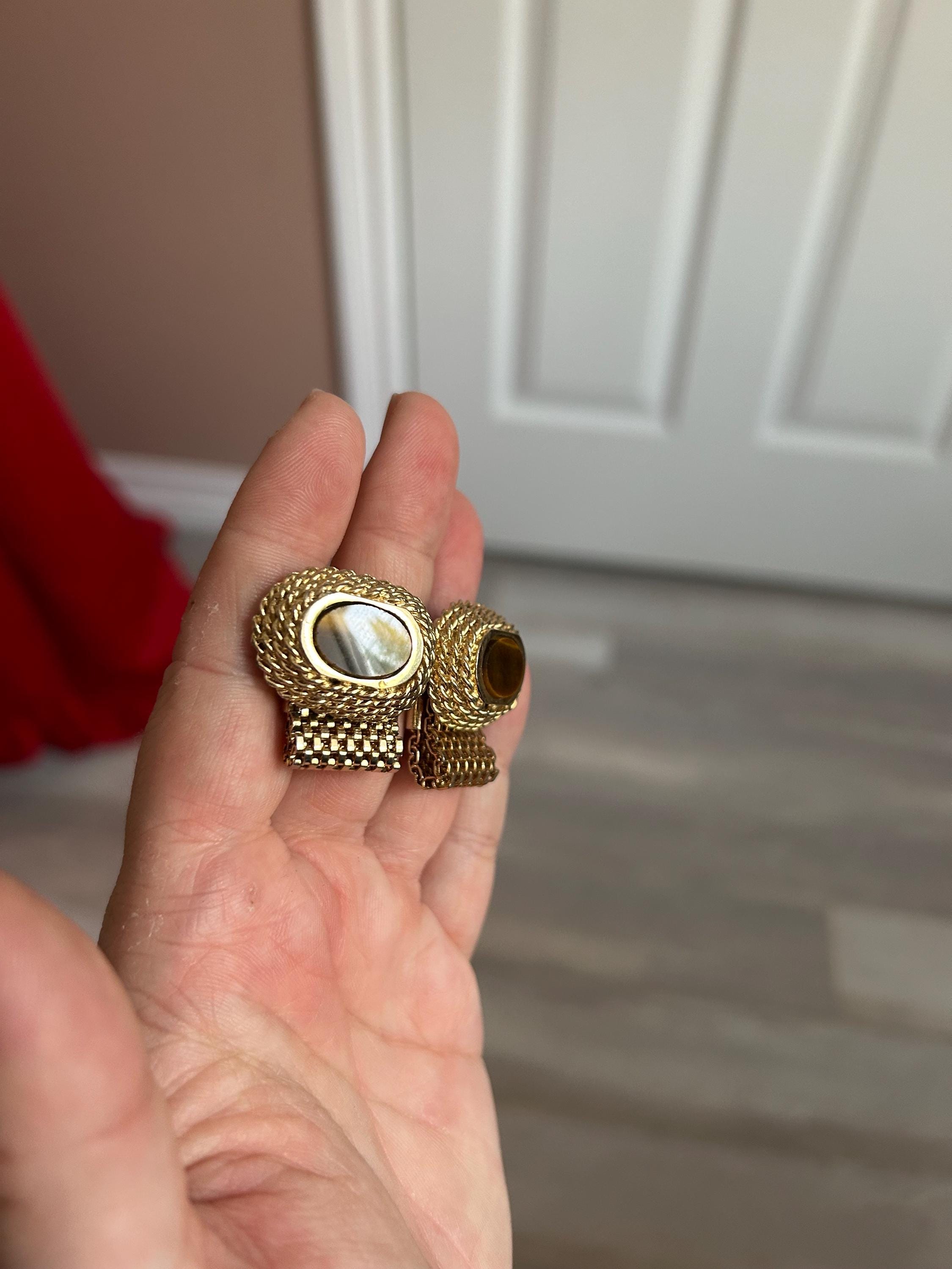 1950年代のヴィンテージ タイガーアイ ゴールド カフスボタン | 新郎へ