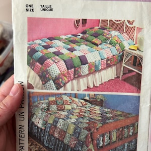 Yellow Floral Patchwork Queen Quilt, Vintage Handmade Blanket