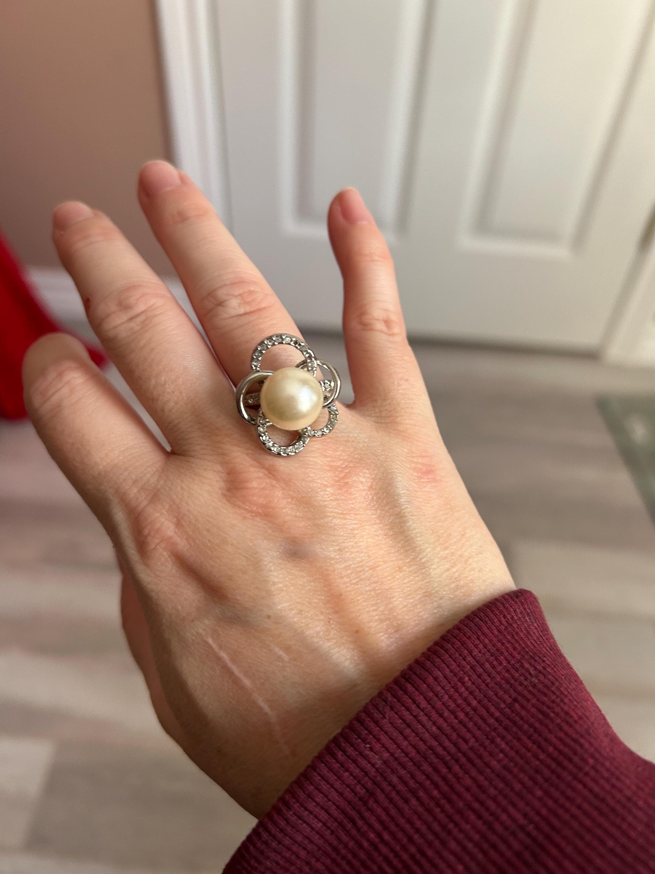 Bandring Silber, 18kt Gold, Frauenring, Statement-Ring, Ringgröße 7, Perlenring, Geschenk für sie, Perlenschmuck, Vintage-Ring, Muttertagsring