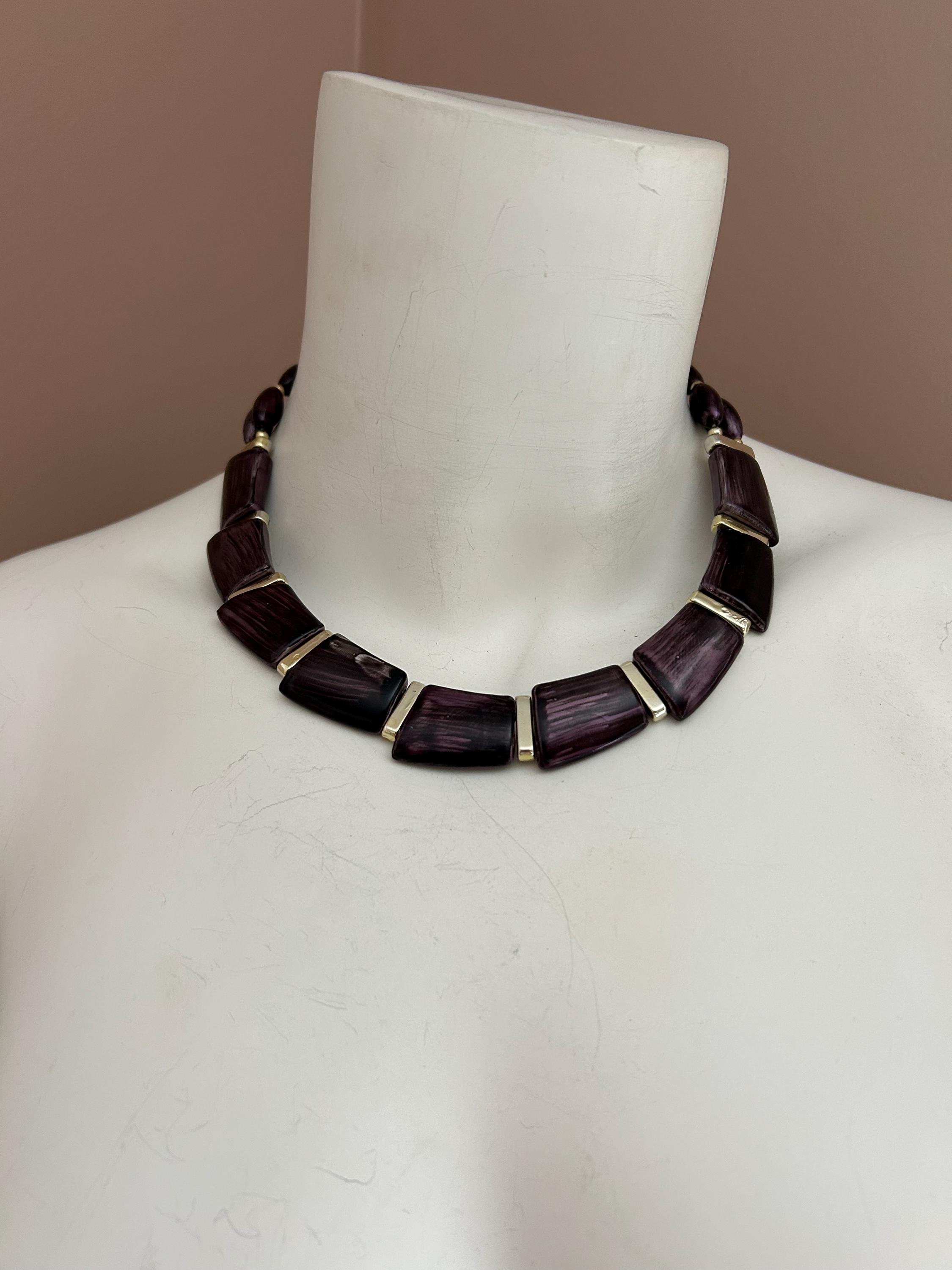 Collier Ras Du Cou Années 80 En Pierres Et Argent 925 - Longueur 42 à 45cm - Occasion - Fermoir Argent
