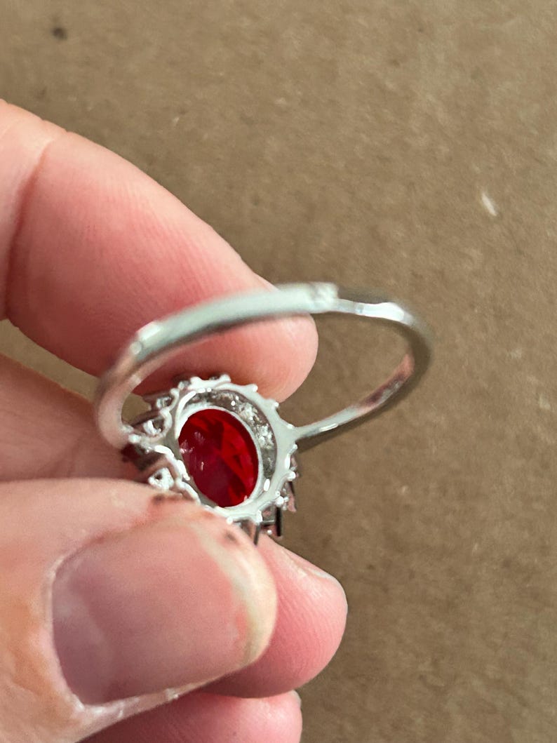 Ruby Silver Statement Ring, July Birthstone, Size 9 3/4 image 3