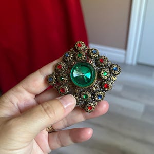 Vintage Rhinestone Brooch: Gothic Green Jewelry