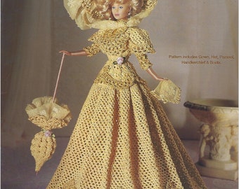 crochet pattern PDF-1897 Fashion doll Barbie gown crochet vintage pattern-Crochet blueprint-Doll dress pattern Vol#34