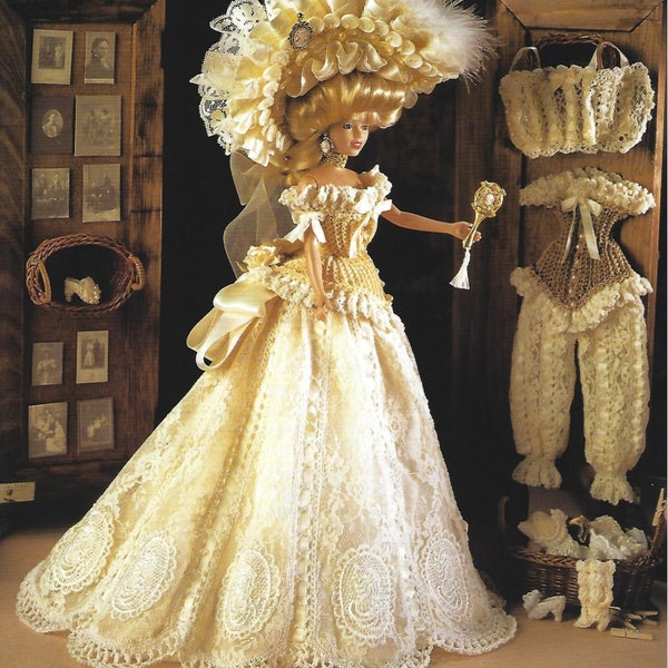crochet pattern PDF-Bridal Fashion doll Barbie gown crochet vintage pattern-Crochet blueprint-Doll dress pattern-Wedding gift for her
