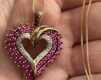 Ruby Heart Necklace: Vintage Gold Chain, .925 Italy Gold Clasp, 18 inch