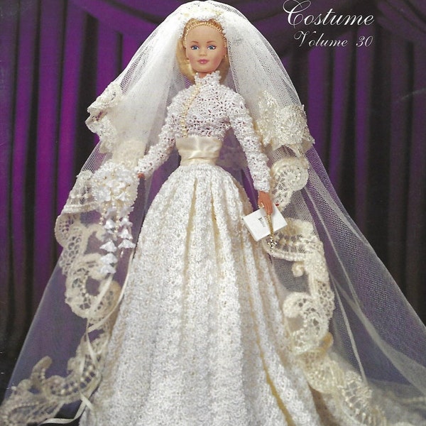 crochet pattern PDF-Bridal Fashion doll Barbie gown crochet vintage pattern-Crochet blueprint-Doll dress pattern-Anniversary gift for her