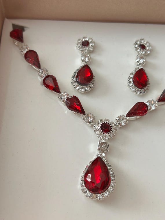 Ruby Choker Necklace, Silver Plated, Adjustable B… - image 3