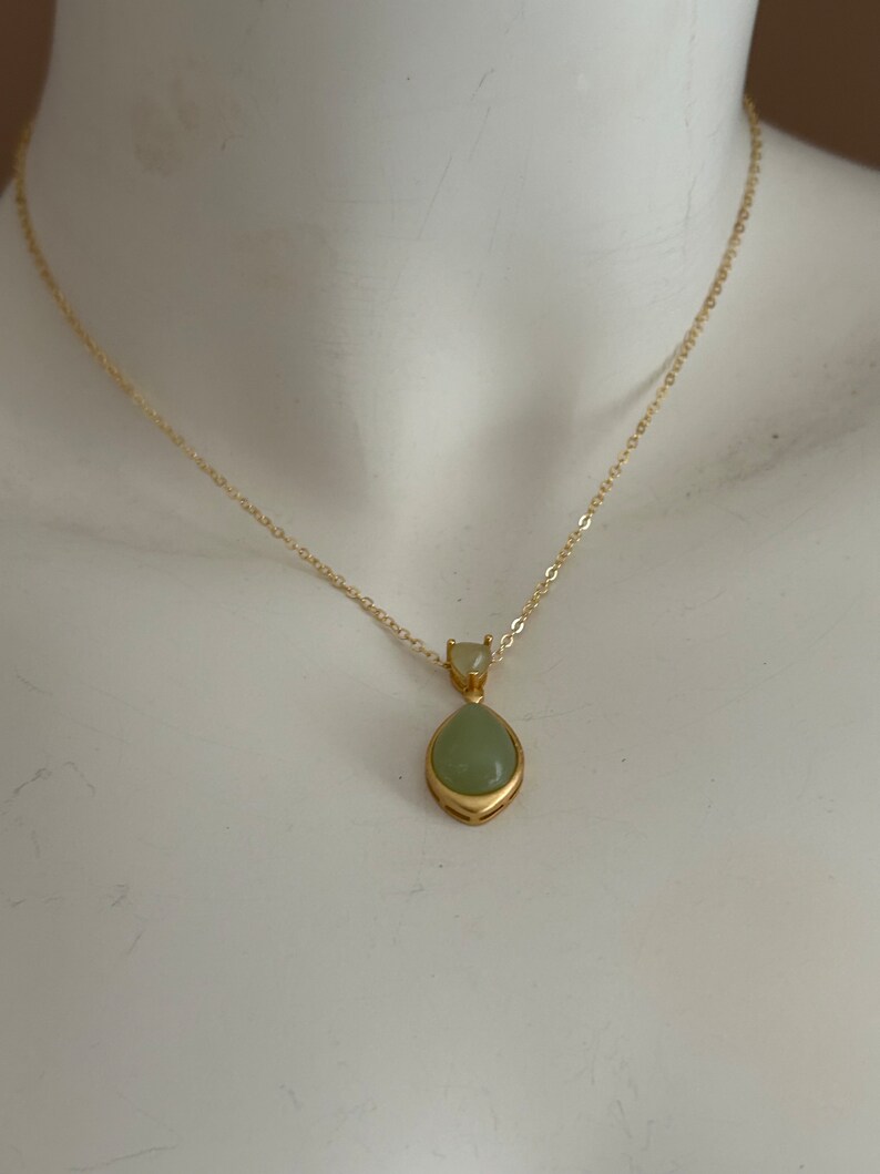 JADE JEWELRY good luck jewelry, vintage cameo gold necklace, gold dainty woman box chain, vintage cameo necklace jewelry, gift for her image 1