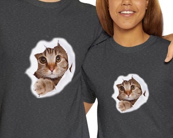 Curious Kitty Peek-a-Boo Unisex Cotton Tee | Cute Cat Lover Apparel | Great Couples Gift | Animal Lover T-Shirt Apparel |Fast Economy Shpg