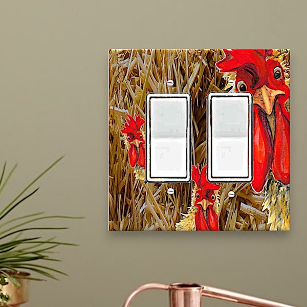 Quirky Rooster Switch Plate Cover - Barnyard Charm for Light Switches & Outlets - Handcrafted Decor - Country Farmhouse Kitchen Light Switch
