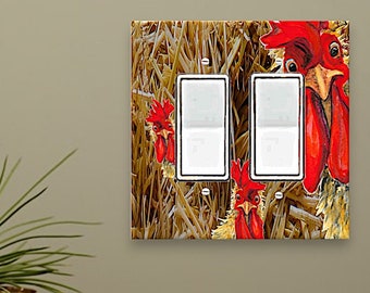 Quirky Rooster Switch Plate Cover - Barnyard Charm for Light Switches & Outlets - Handcrafted Decor - Country Farmhouse Kitchen Light Switch