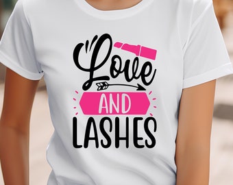 Cute Preppy Jersey Short Sleeve Tee, Bella Canva T-shirt for Ladies and Girls, 'Love & Lashes' Casual Wear, Party Shirt Work Wear