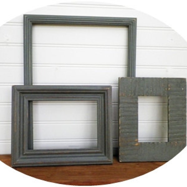 Picture Frame Set of 3 in Pewter Gray.  Distressed Rustic, Upcycled Wooden Frames.  Scatter Frames or Empty Frame Wall Gallery