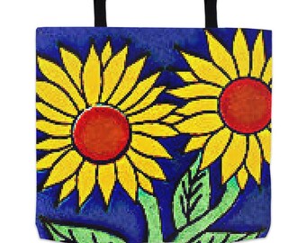 Sunflower Tote Bag Talavera Design, Cute Reusable Grocery Bag, Beautiful Gift Idea Mom