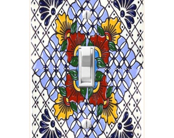 Spanish Talavera Design Light Switch Cover - Handcrafted in the USA - Artisan Outlet Cover - Reduced U.S. Shipping - Authentic Décor Accent