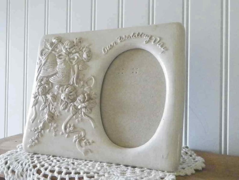 Wedding Bells Ceramic Photo Frame Our Wedding Day .. Beautiful Bride Wedding or Shower Gift Idea
