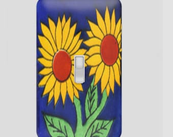 Sunflower Talavera Design Light Switch Cover, Art Print Yellow Sunflower Switch Plate, Artisanal Switchplate Cover, Reduced US Shipping