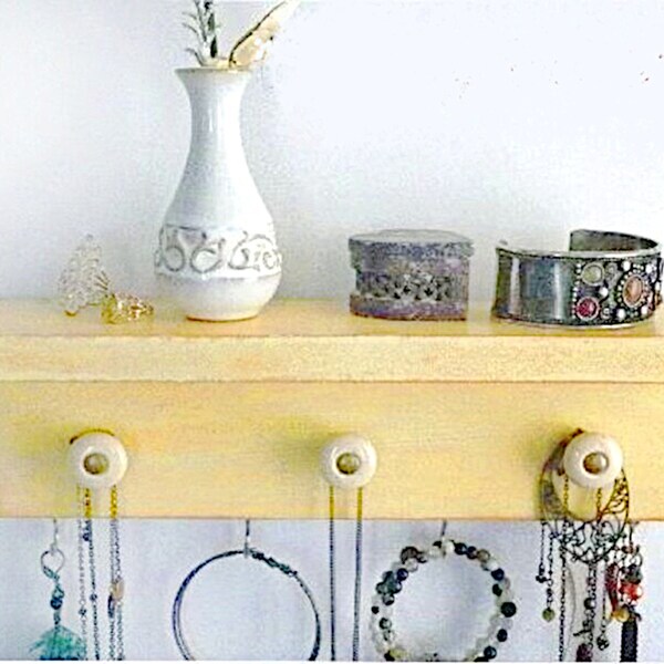 Bath & Beauty Makeup Shelf, Rustic Distressed Organizer-Necklace and Jewelry Hanger Two Sizes Available, Bathroom Wall Decor-Great Gift Idea