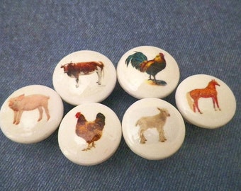 Barnyard animals knobs, cute farmhouse kitchen decor, country themed cabinet knobs, dresser drawer knobs cow-sheep-chicken-horse-pig-goat