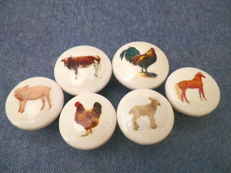 Barnyard animals knobs, cute farmhouse kitchen decor, country themed cabinet knobs, dresser drawer knobs cow-sheep-chicken-horse-pig-goat White