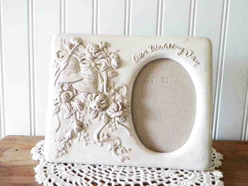 Wedding Bells Ceramic Photo Frame Our Wedding Day .. Beautiful Bride Wedding or Shower Gift Idea