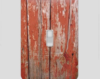 Light Switch Cover, Old Barn Wood Print, Red Weathered Wood, Outlet Cover, Rustic Farmhouse Decor, Country Kitchen Wall Decor, Switch Plate