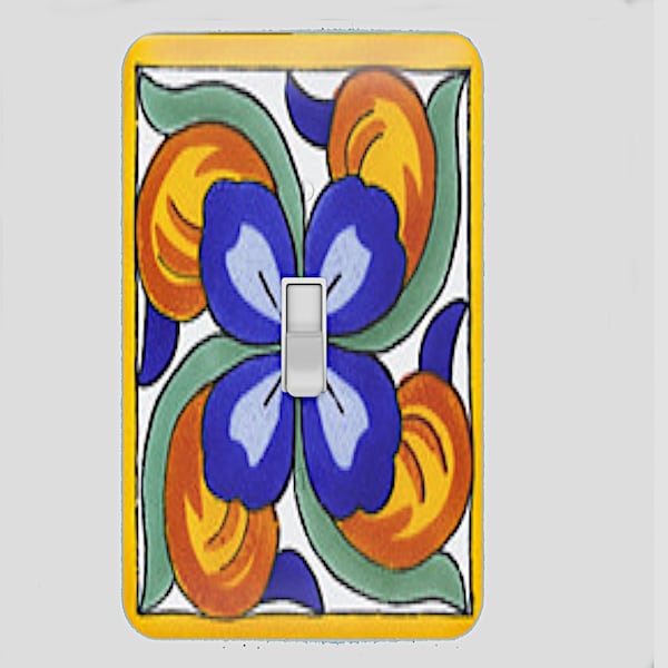Apricot and Blue Talavera Switch Plate Cover, Outlet Cover, Kitchen Wall Decor, Home Gift, Wall Plate, Mexican Art Print, Light Switch Cover