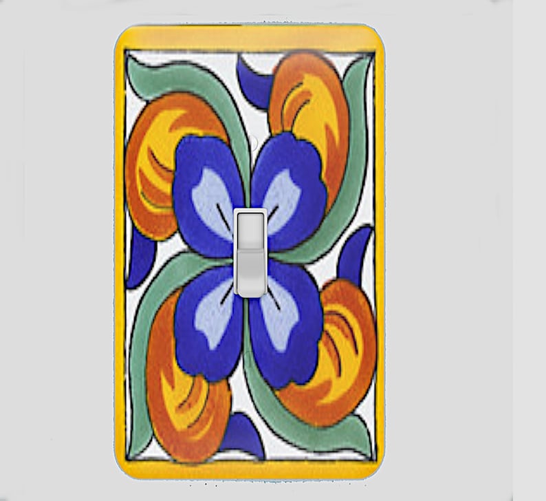 Apricot and Blue Talavera Switch Plate Cover, Outlet Cover, Kitchen Wall Decor, Home Gift, Wall Plate, Mexican Art Print, Light Switch Cover Single Toggle