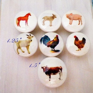 Barnyard animals knobs, cute farmhouse kitchen decor, country themed cabinet knobs, dresser drawer knobs cow-sheep-chicken-horse-pig-goat image 2