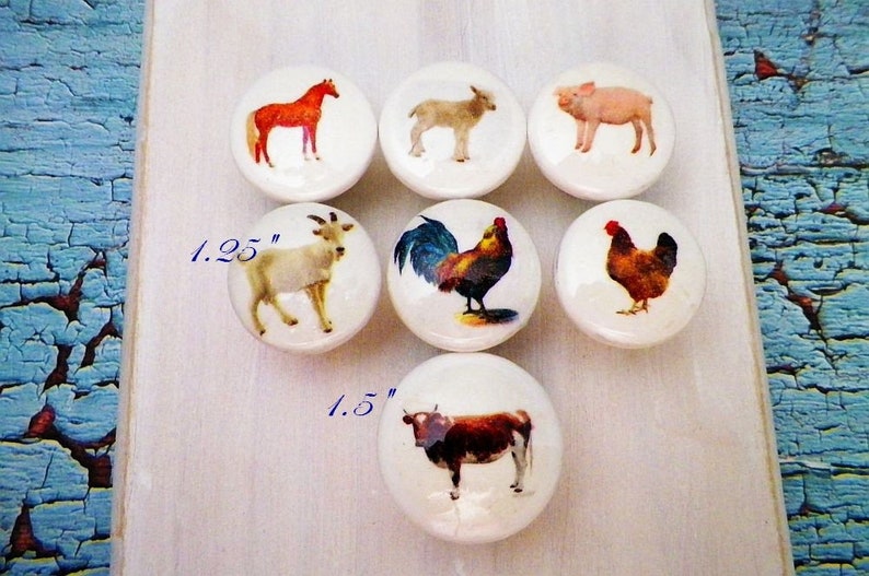 Barnyard animals knobs, cute farmhouse kitchen decor, country themed cabinet knobs, dresser drawer knobs cow-sheep-chicken-horse-pig-goat image 2