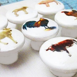 Barnyard animals knobs, cute farmhouse kitchen decor, country themed cabinet knobs, dresser drawer knobs cow-sheep-chicken-horse-pig-goat image 6