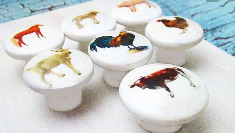 Barnyard animals knobs, cute farmhouse kitchen decor, country themed cabinet knobs, dresser drawer knobs cow-sheep-chicken-horse-pig-goat image 6