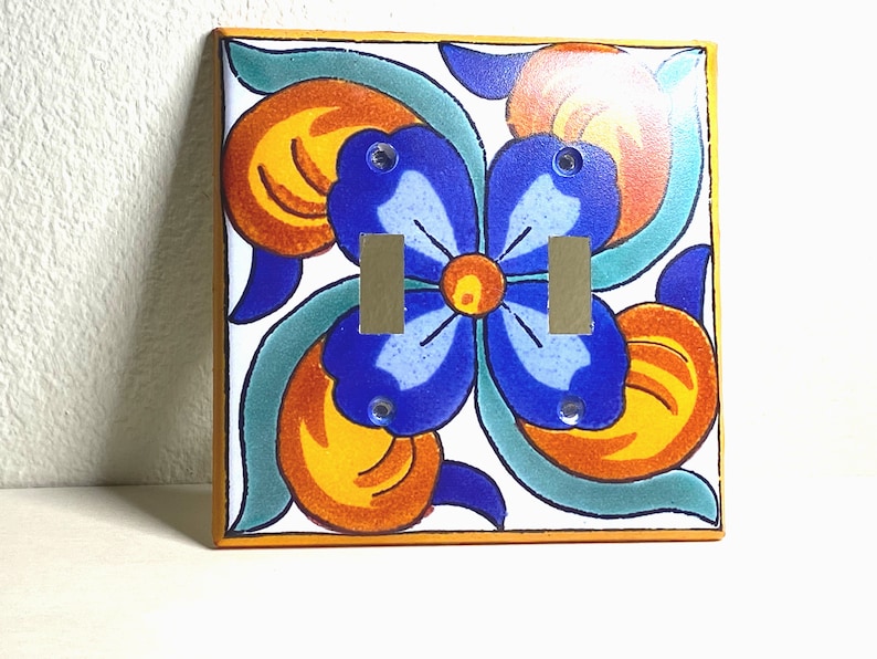 Apricot and Blue Talavera Switch Plate Cover, Outlet Cover, Kitchen Wall Decor, Home Gift, Wall Plate, Mexican Art Print, Light Switch Cover image 5