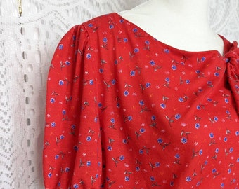 Ups California Vintage 80er Jahre Rotes Blumen Kurzarm Baumwollkleid Damen Größe Medium