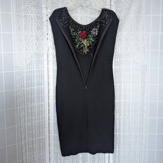 Vintage 70s 80s Black Midi Dress with Beaded Flor… - image 8