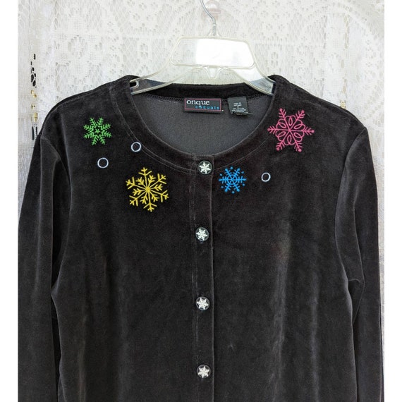 Onque Casuals Vintage 90s Black Velvet Snowflake … - image 1