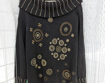 50s Style Beaded Cardigan sweater Black W Gold Beading Holiday Sweater Blinged Cardigan New Years Sweater Ladies Fancy Sweaters Etsy