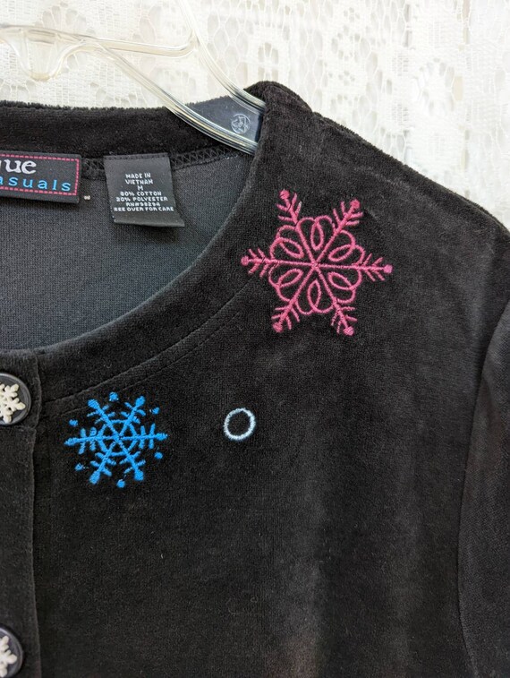 Onque Casuals Vintage 90s Black Velvet Snowflake … - image 4