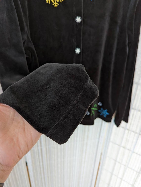 Onque Casuals Vintage 90s Black Velvet Snowflake … - image 8