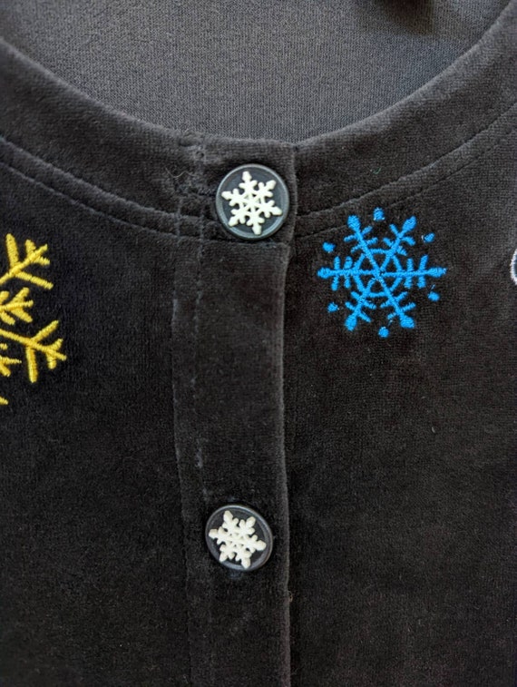 Onque Casuals Vintage 90s Black Velvet Snowflake … - image 6