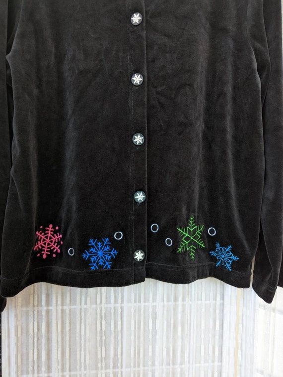 Onque Casuals Vintage 90s Black Velvet Snowflake … - image 7