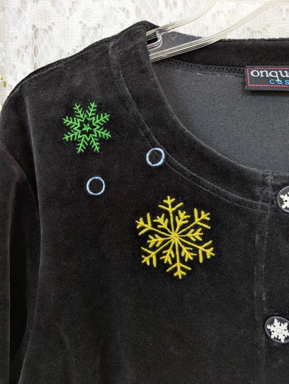 Onque Casuals Vintage 90s Black Velvet Snowflake … - image 5