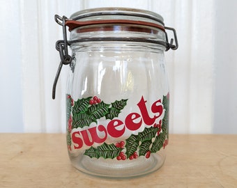 General Store Candy Jar Vintage Red Lid Glass Ball Shape Cookie Jar Christmas Cookie Jar Farmhouse Kitchen Farmhouse